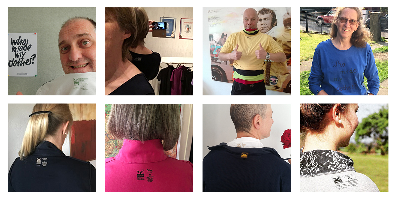 Teilnehmer am Gewinnspiel zur Fashion Revolution Week letzten Jahres, die ihre TRIGEMA Shirts auf links tragen.