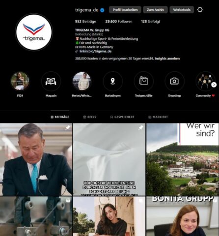 Der TRIGEMA Instagram Account 