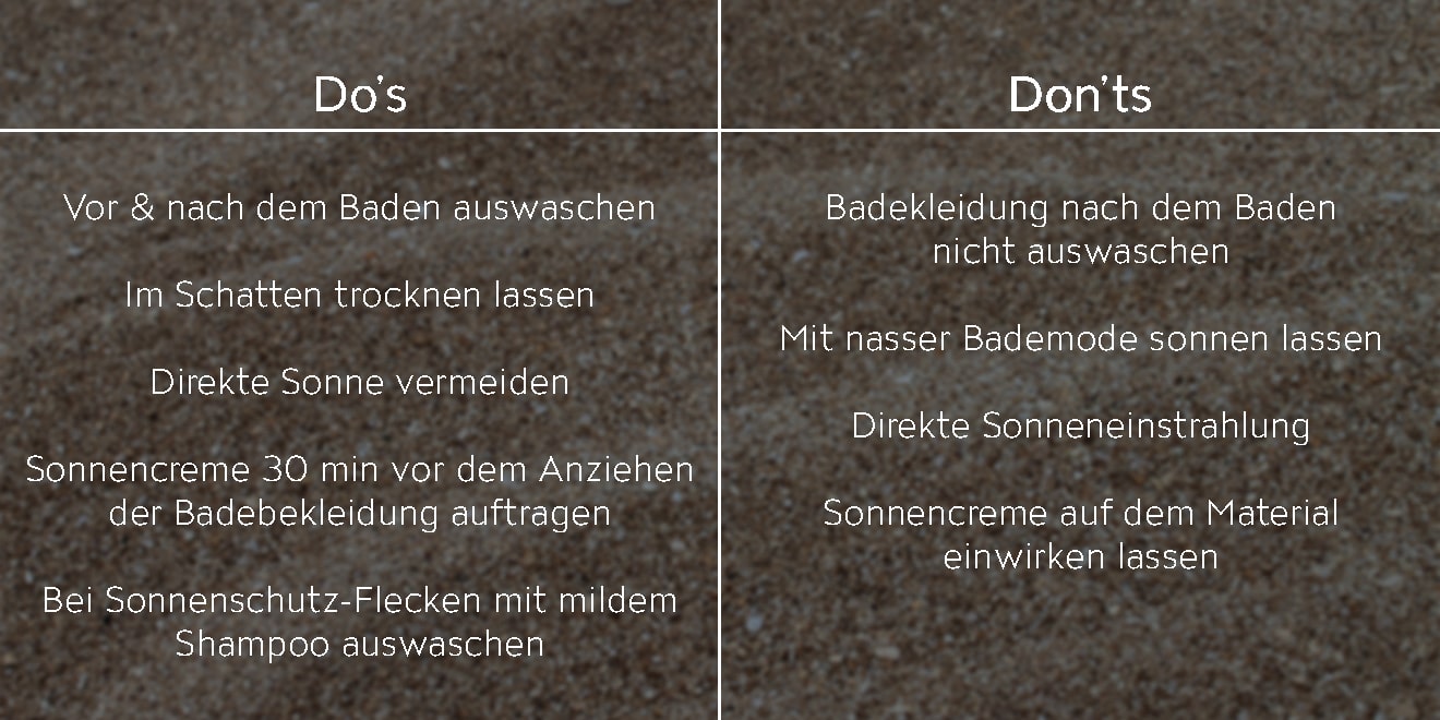 Do's und Don'ts vor und nach dem Baden mit Bademode. 