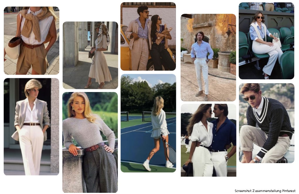 Zusammenstellung von Screenshots aus Pinterest mit dem Suchbegriff "old money aesthetic"